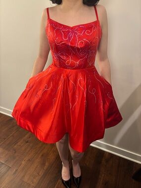 Red Lace-Up Back Party Dress